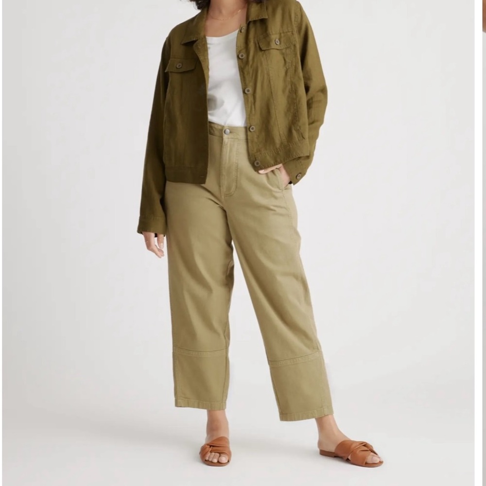 Quince Olive Stretch Cotton Twill Barrel Leg Pants sz 10/30 Women's Tapered NWOT